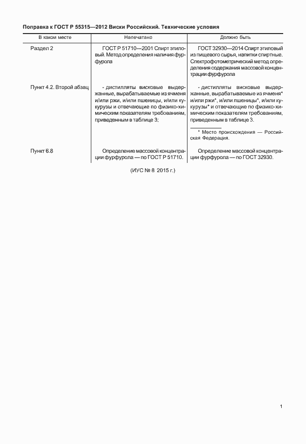 Поправка к ГОСТ Р 55315-2012