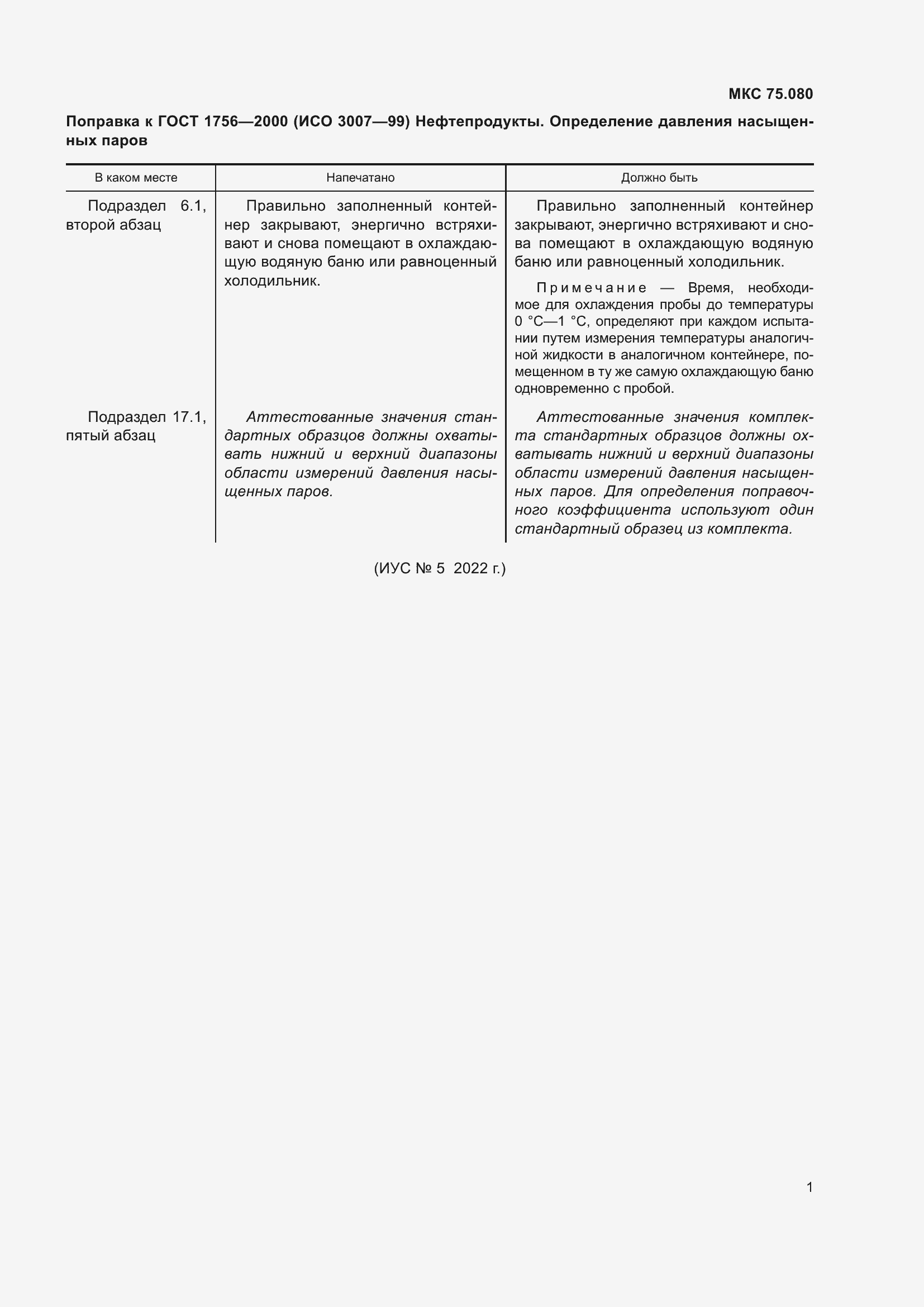 Поправка к ГОСТ 1756-2000