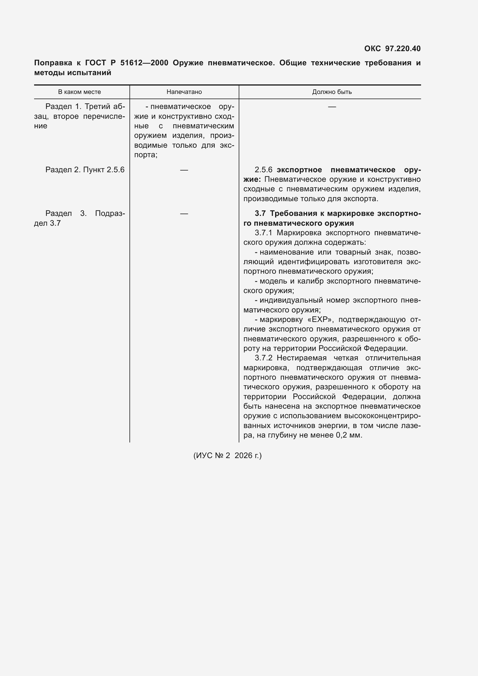 Поправка к ГОСТ Р 51612-2000